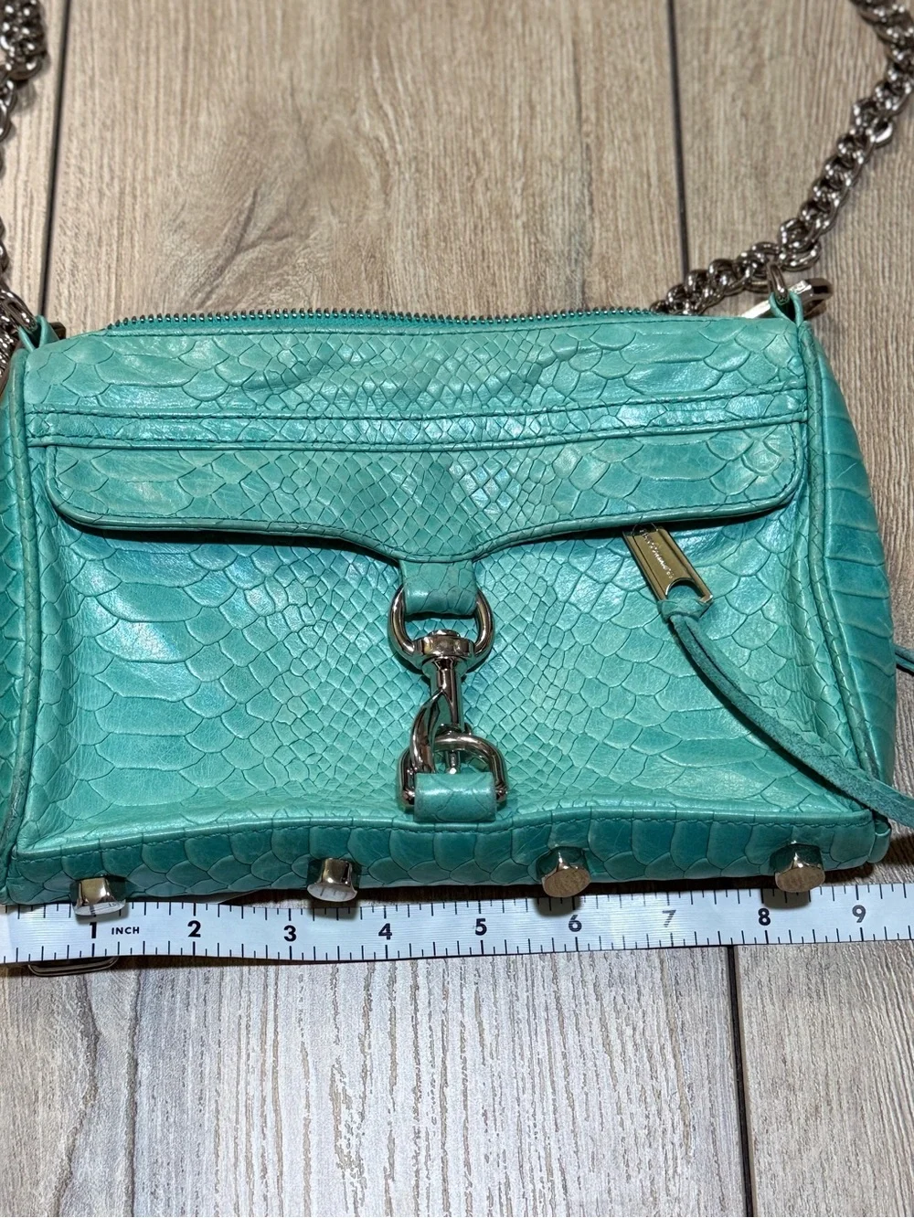 Rebecca Minkoff Mini M.A.C. Turquoise Python Embossed Leather Crossbody Bag